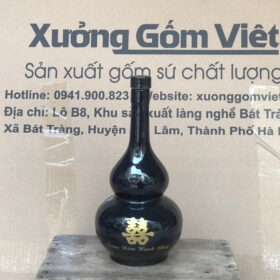 Nậm rượu in logo Trăm Năm Hạnh Phúc dáng hồ lô màu đen XG-NR08