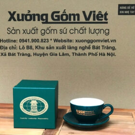 Tách sứ in logo USSH University dáng lùn màu xanh lá XG-LS101