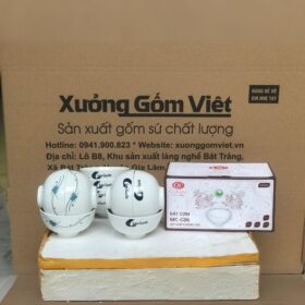 Bộ 10 bát cơm in logo Les Gants màu trắng vẽ họa tiết thủ công XG-BD40