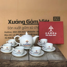 Bộ ấm chén in logo dáng bưởi lửa màu trắng XG-AC67