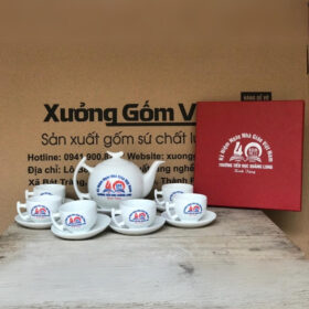 Bộ ấm chén in logo dáng bưởi cành màu trắng XG-AC76