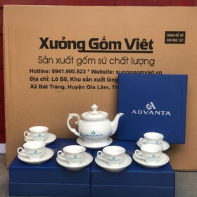 Bộ ấm chén in logo dáng đài cát viền kim XG-AC49