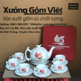 Bộ ấm chén in logo dáng bưởi cành màu trắng XG-AC52