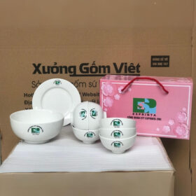 Bộ bát đĩa 8 món in logo Công Đoàn Công Ty ESPRINTA màu trắng XG-BD38