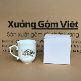 Cốc sứ in logo Zaiten LLC dáng ngọn lửa không nắp có quai màu trắng in hình XG-LS153