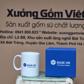 Ly sứ in logo Base.VN dáng trụ cao màu trắng XG-LS118