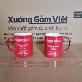 Ly sứ in logo Ruby Rus dáng trụ cao màu đỏ XG-LS120