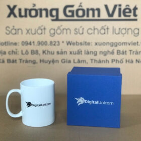 Ly sứ in logo Công Ty Digital Unicorn dáng trụ cao màu trắng XG-LS104