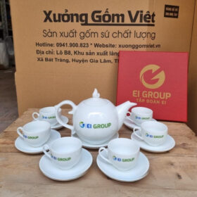 Bộ ấm chén in logo dáng bưởi lửa màu trắng XG-AC94