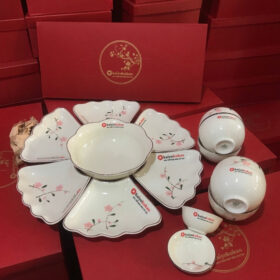 Bộ bát đĩa hoa mặt trời kaiyokukan hoạt tiết hoa đào hồng XG-BD43