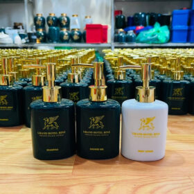 Bộ phụ kiện nhà tắm in logo Grand Hotel Binz vòi inox mạ vàng XG-BDGST11