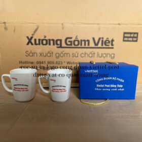 Cốc sứ in logo Công Đoàn Viettel post dáng vát có quai màu trắng XG-LS170