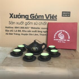 Bộ ấm chén tử sa Bát Tràng in logo Đại Hội Đại Biểu MTTQ Việt Nam nắp sen XG-AC107