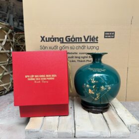 Bình hút lộc in logo màu xanh cổ vịt họa tiết lý ngư vọng nguyệt XG-BHL43