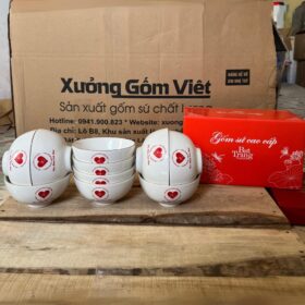 Bộ 10 bát cơm gốm sứ Bát Tràng in logo Nhà khách tỉnh ủy Bình Định màu trắng XG-BC30