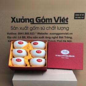 Bộ 6 bát cơm gốm sứ Bát Tràng in logo CĐ Công ty CPTP Richy Miền Bắc màu trắng XG-BC26