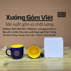 Cốc sứ Bát Tràng in logo PSU EDUCATION CENTER màu xanh coban dáng lùn XG-LS214