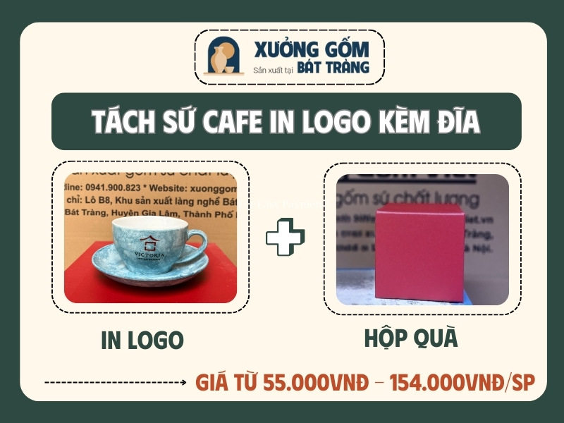 Giá tách sứ cafe in logo kèm đĩa