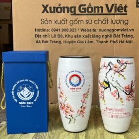 Lọ hoa in logo dáng bom men xước họa tiết hoa đào chim én XG-LH60