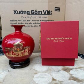 Bình hút lộc in logo màu đỏ vẽ trụ sở vàng kim XG-BHL47